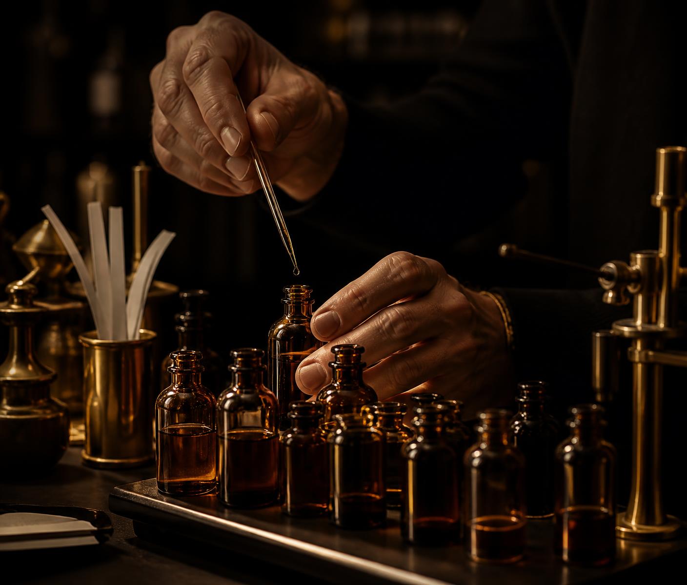 Perfumer dosing essence in the Kyphi atelier